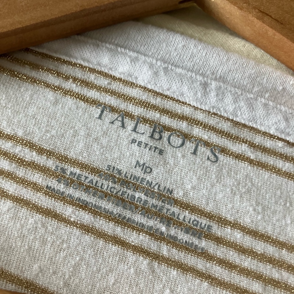 TALBOTS White & Metallic Gold Striped Cotton Blend Tee Size MP - Picture 9 of 9